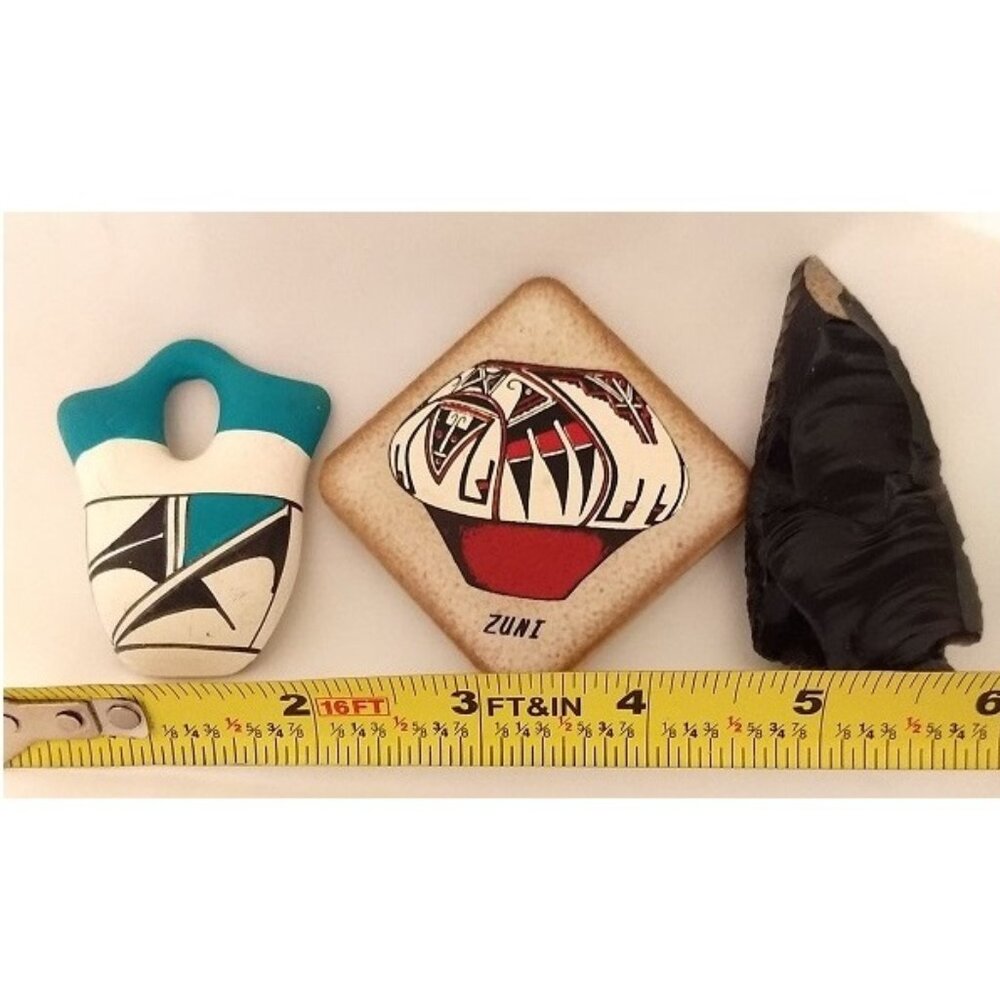 3 Native Indigenous American Indian Pottery Ceramic Obsidian Magnets